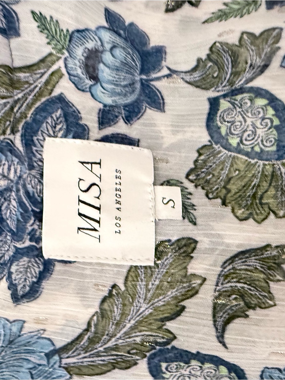Misa Los Angeles Blue and White Floral V-Neck - Picture 3 of 3